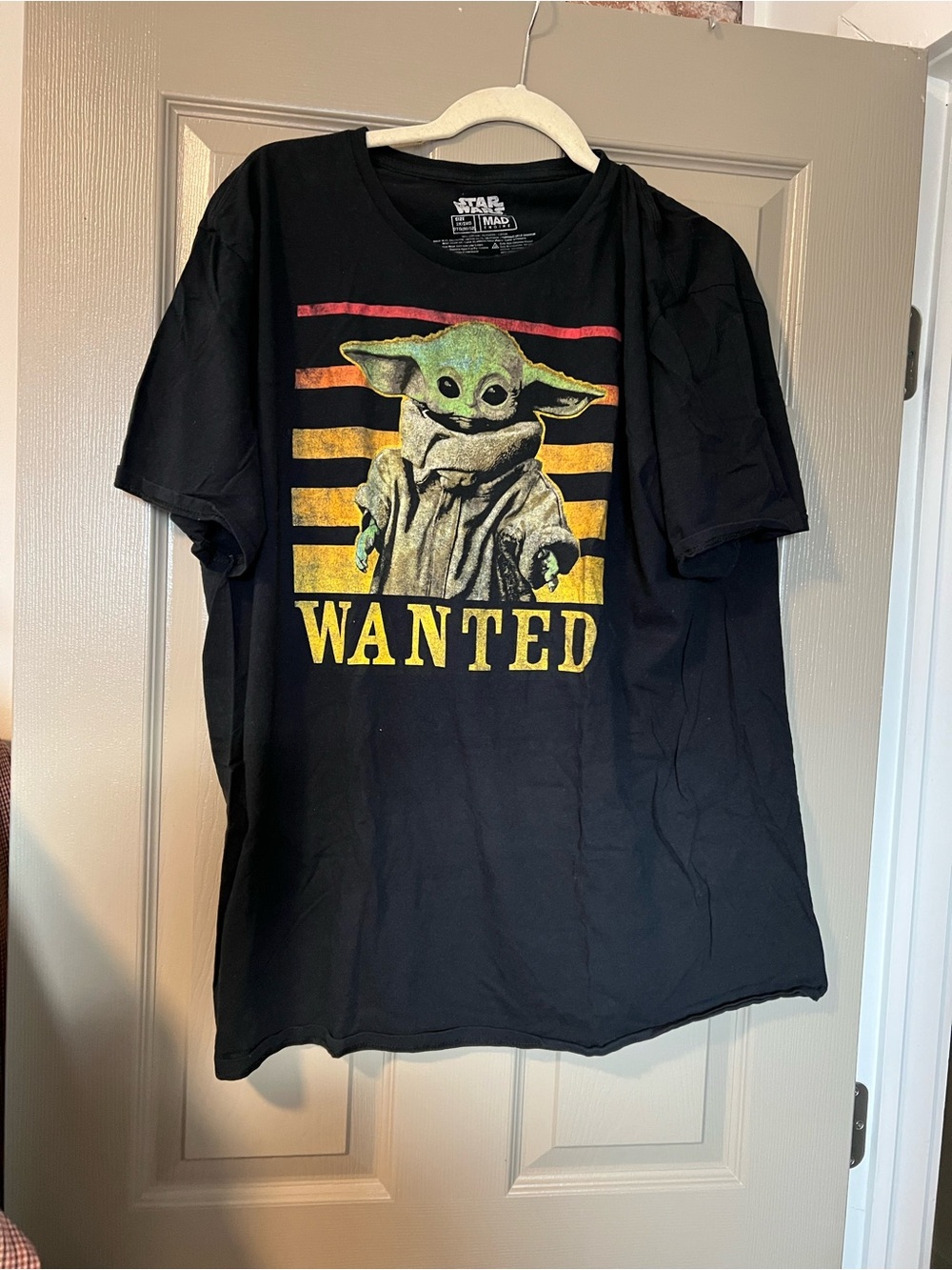 Star Wars Black Tee with Grogu Retro Stripes